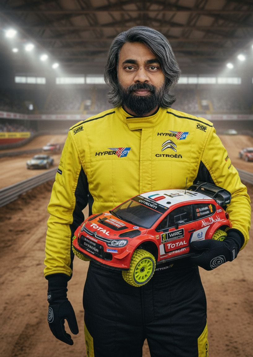 HyperXGT brand ambassador holding an RC rally car